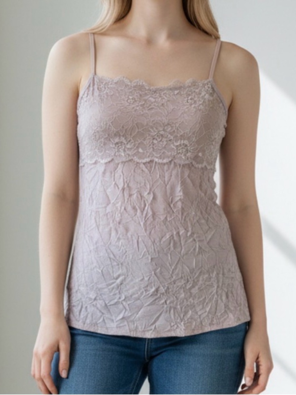 Maurices Lavender Lace Trim Crinkle Camisole